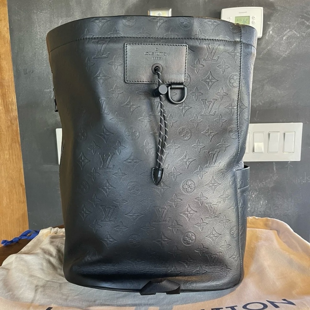 Authentic Men’s Louis Vuitton Chalk Backpack in Shadow Monogram Calf Leather